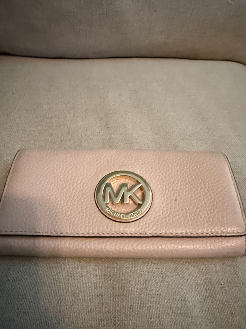 Michael Kors Blush Pebble Leather Wallet with Gold MK Emblem